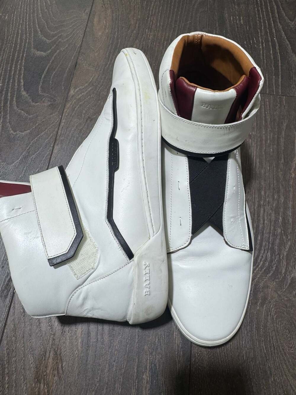 Bally White Leather High Top Sneakers with Strap